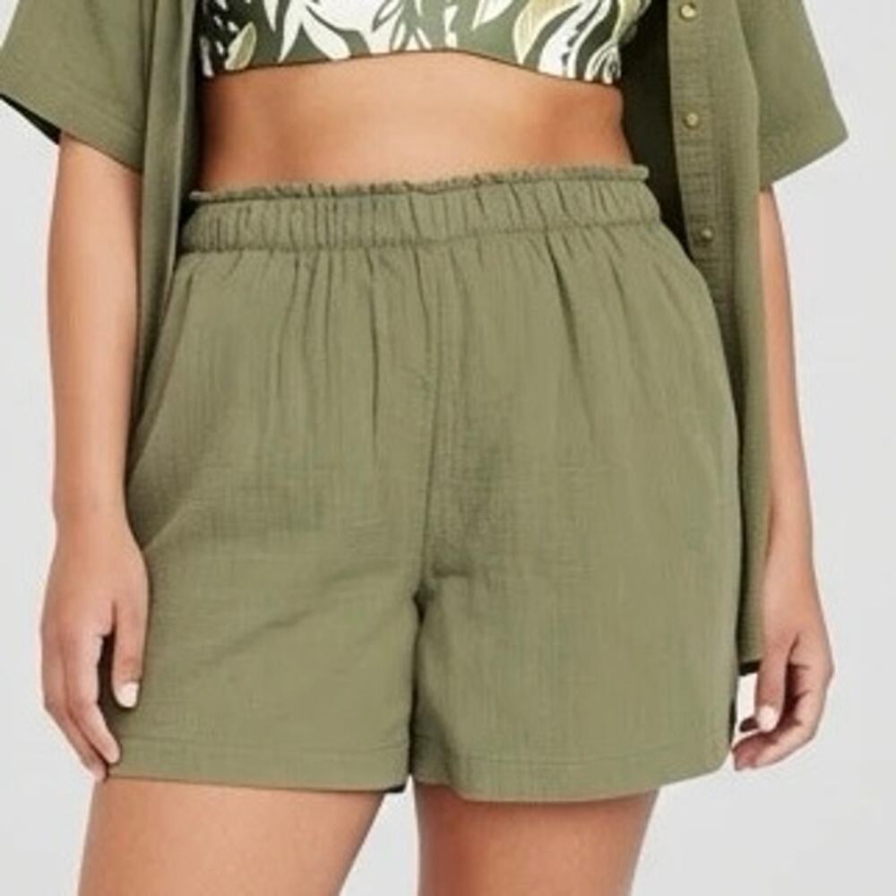 Old Navy Olive Green Pull-On Shorts Size L (100% Cotton)